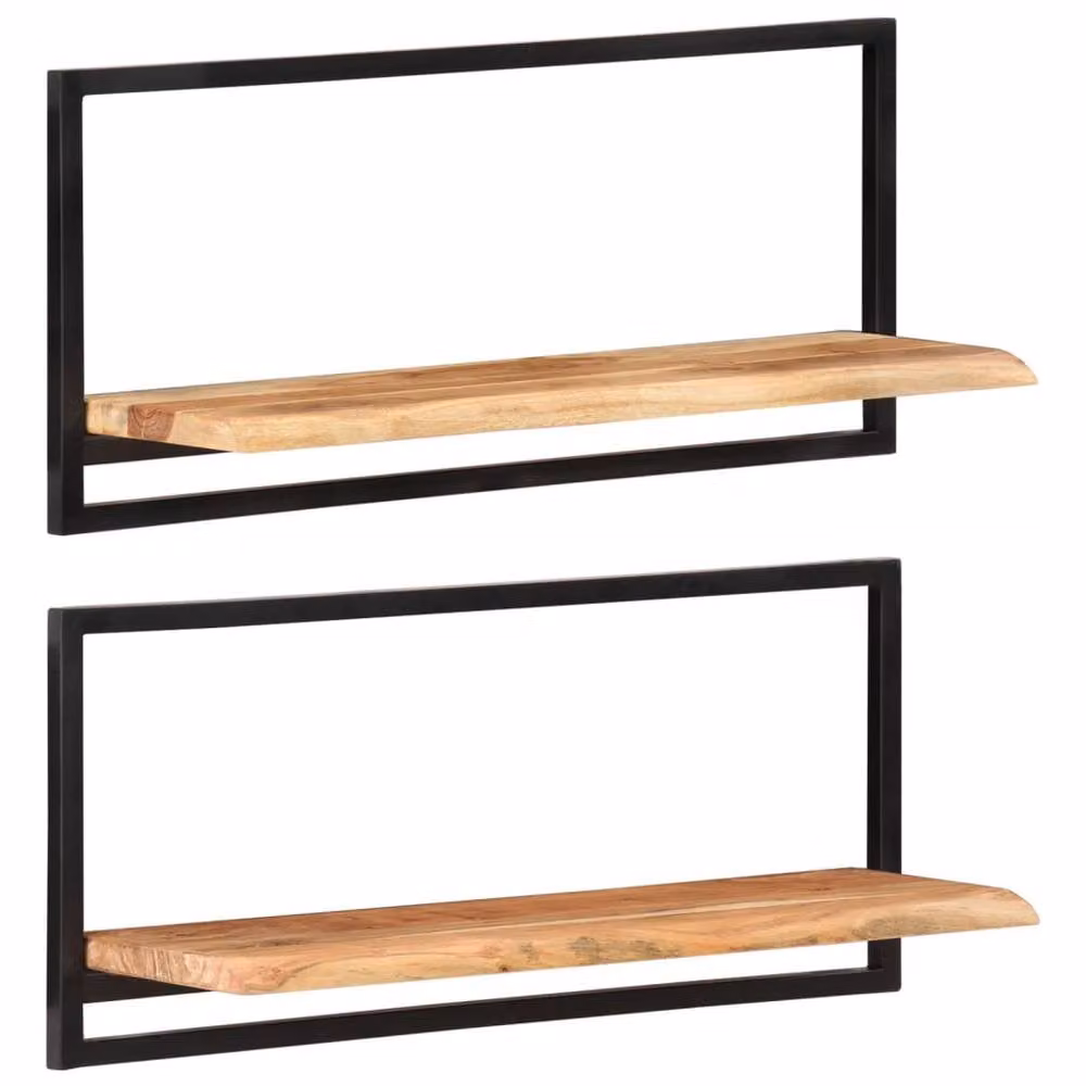 Berkfield Home Set of 2 Industrial Wall Mounted Shelves in Brown Acacia Wood and Steel, W/D/H: 80 x 25 x 35 cm – 2