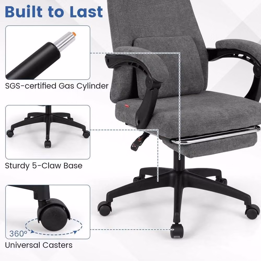 KORVIXA Grey Fabric Executive Chair with Headrest and Armrests, Height: 100 cm – 5