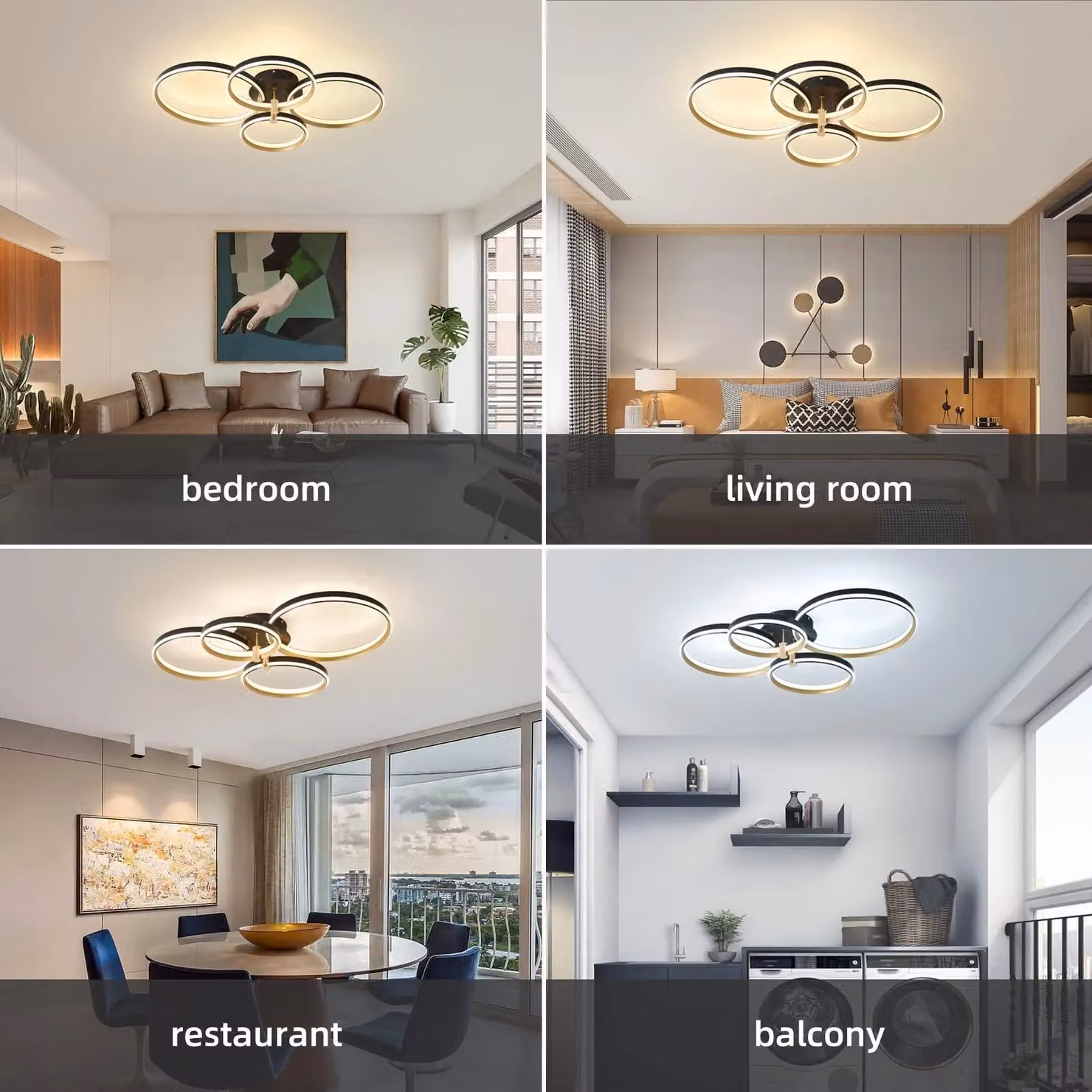 Garwarm Modern 60W Dimmable LED Ceiling Light with 4 Rings in Gold/Brass – 2