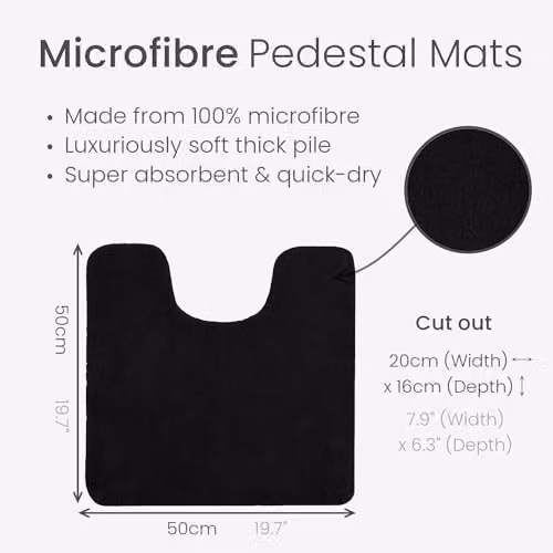Allure Bath Fashions Luxury Microfibre Non-Slip Pedestal Toilet Mat, Black, W/D: 50 x 50 cm – 2