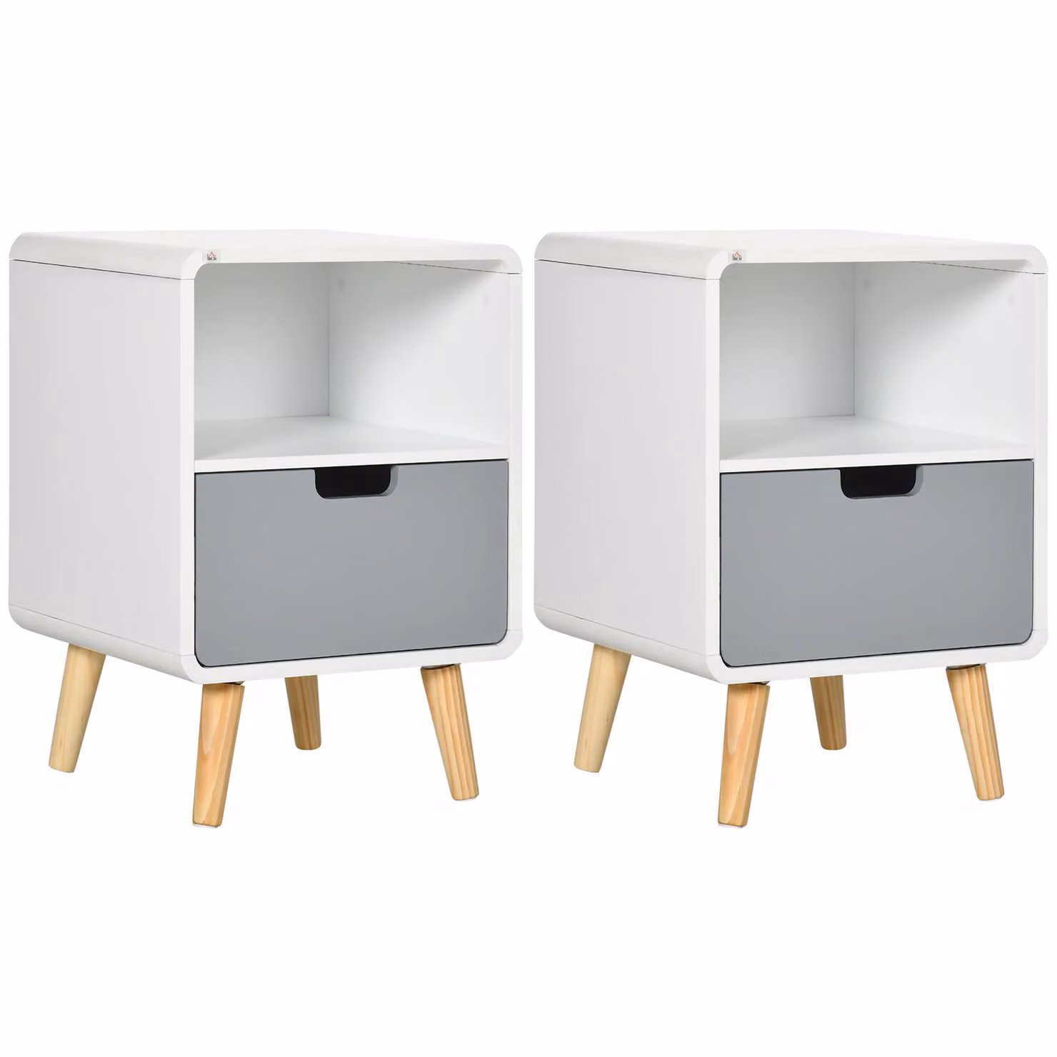 HOMCOM Set of 2 Nordic Style Bedside Tables in Grey and White – 2