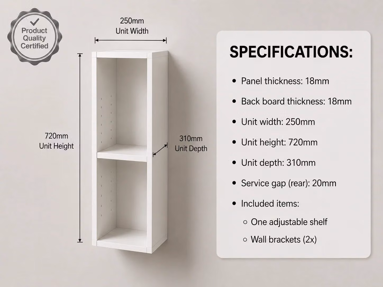Cheap Furniture Warehouse White Matt Kitchen Wall Unit with Internal Shelves, W/D/H: 25.0 x 31.8 x 72.0 cm