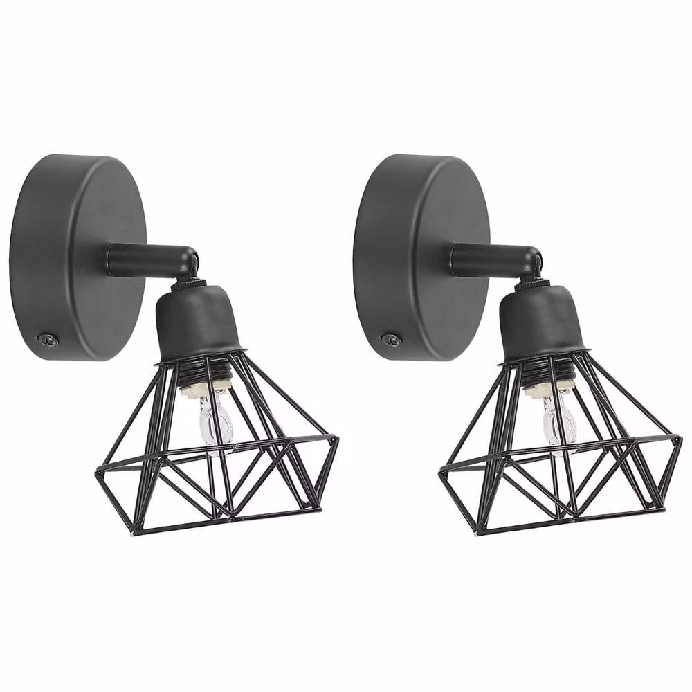 Wyld and Coco Set of Two Modern Black Metal Adjustable LED Wall Lamps – 2