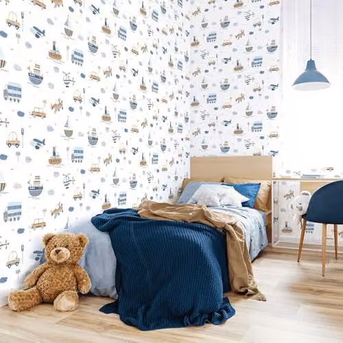 Galerie Tiny Tots 2 Transportation Wallpaper in Brown, Sky Blue and Navy – 2