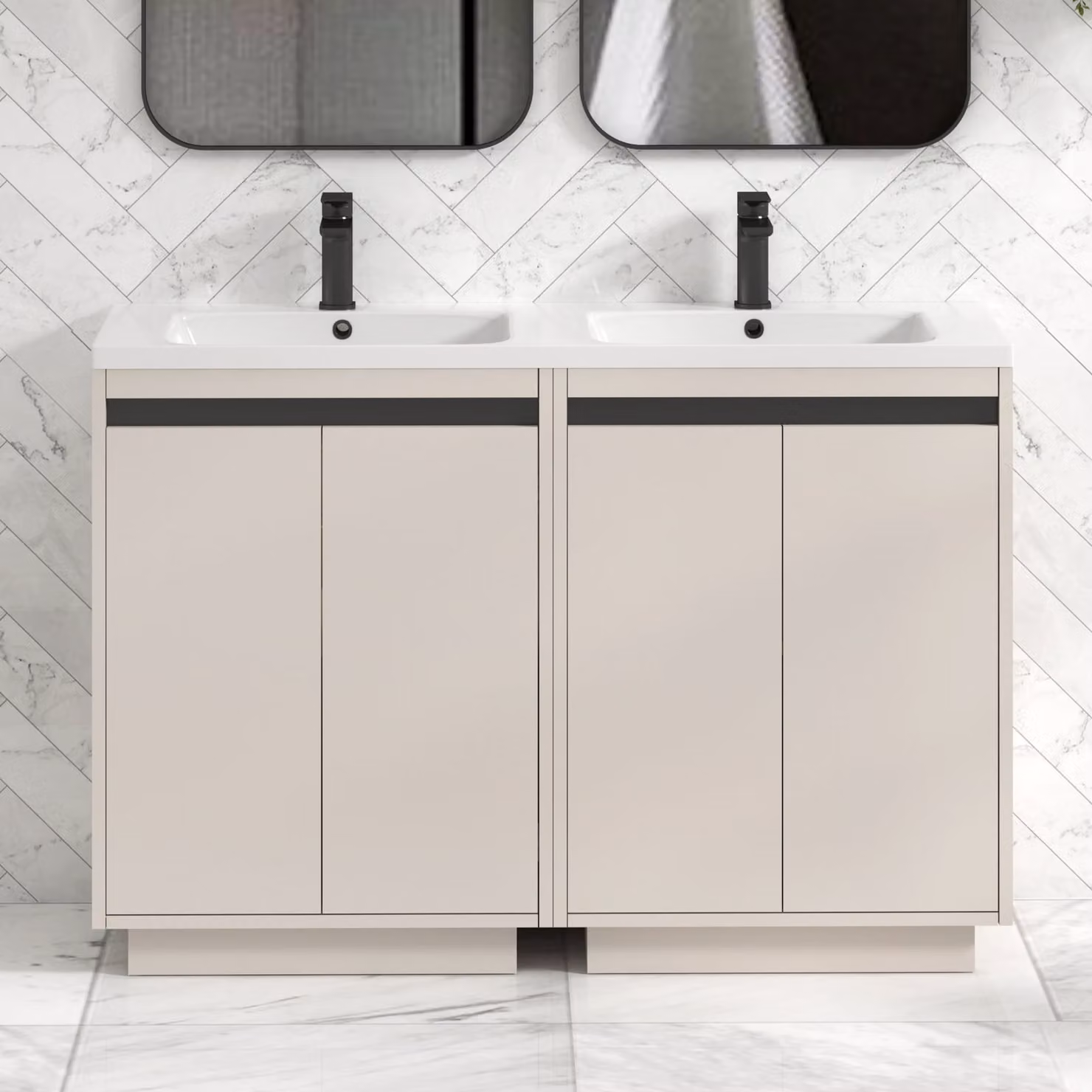 Royal Bathrooms Orion 1200 Warm Taupe 4 Door Floor Standing Vanity Unit with Ceramic Basin and Black Accent Trim