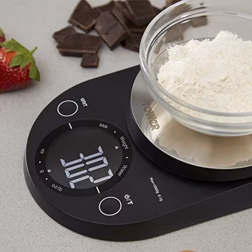 Tower T876000BK Digital Kitchen Scales with LCD Display and Tare Function, Black and Stainless Steel – 4