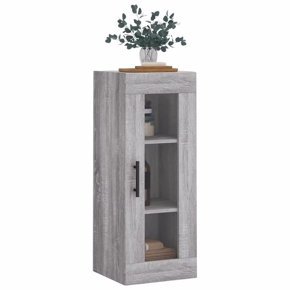 Berkfield Home Wall Mounted Cabinet with Glass Doors, Grey, W/D/H: 34.5 x 34 x 90 cm – 3