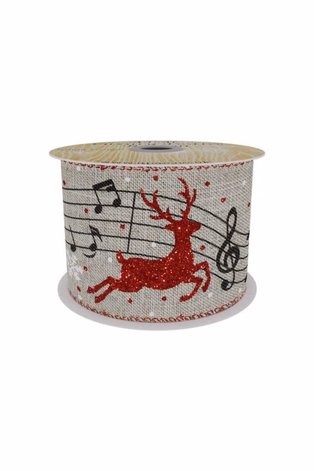 KDMD Natural Ribbon with Red Reindeer and Musical Notes, Brown and Multicolour, Width: 6.3 cm, Length: 9.14 m – 2