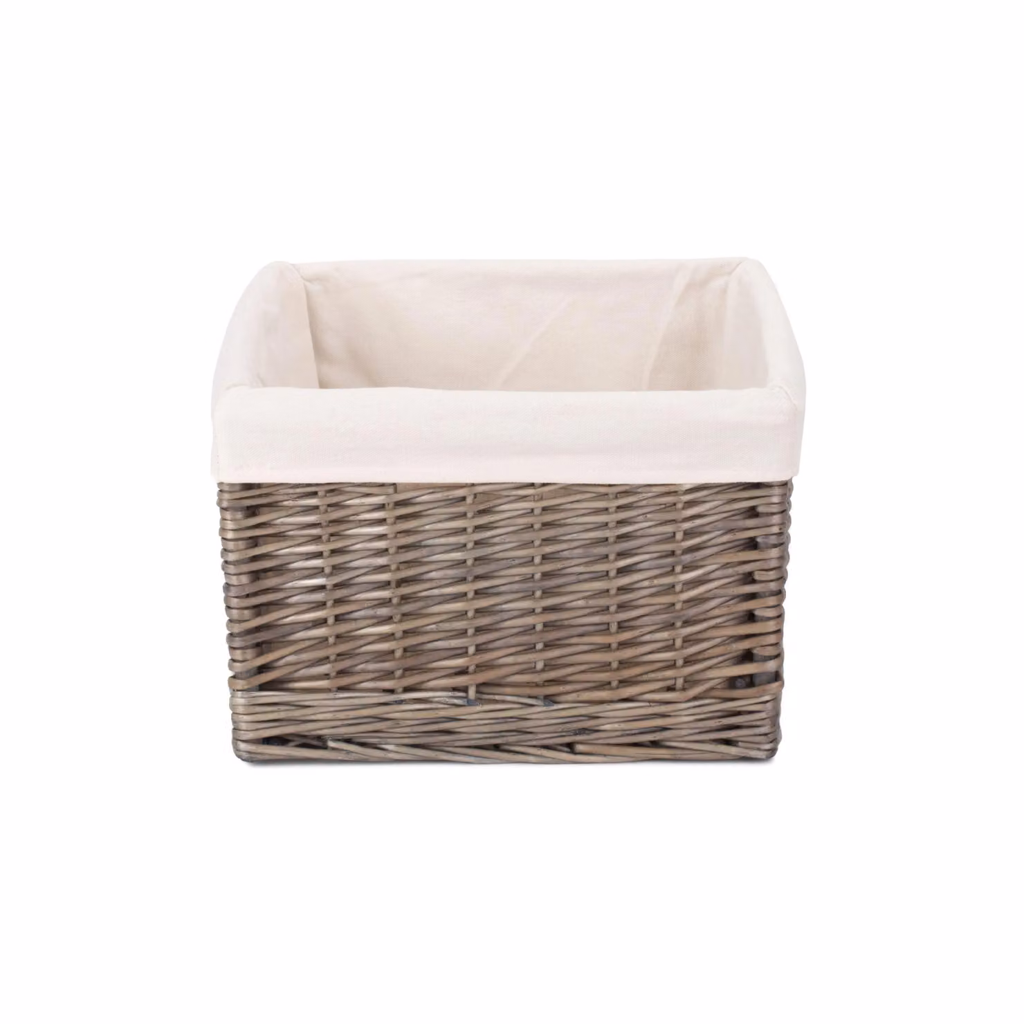 Red Hamper Square Antique Wash Wicker Lined Storage Basket in Red, Brown, Grey and White, W: 28 cm – 2