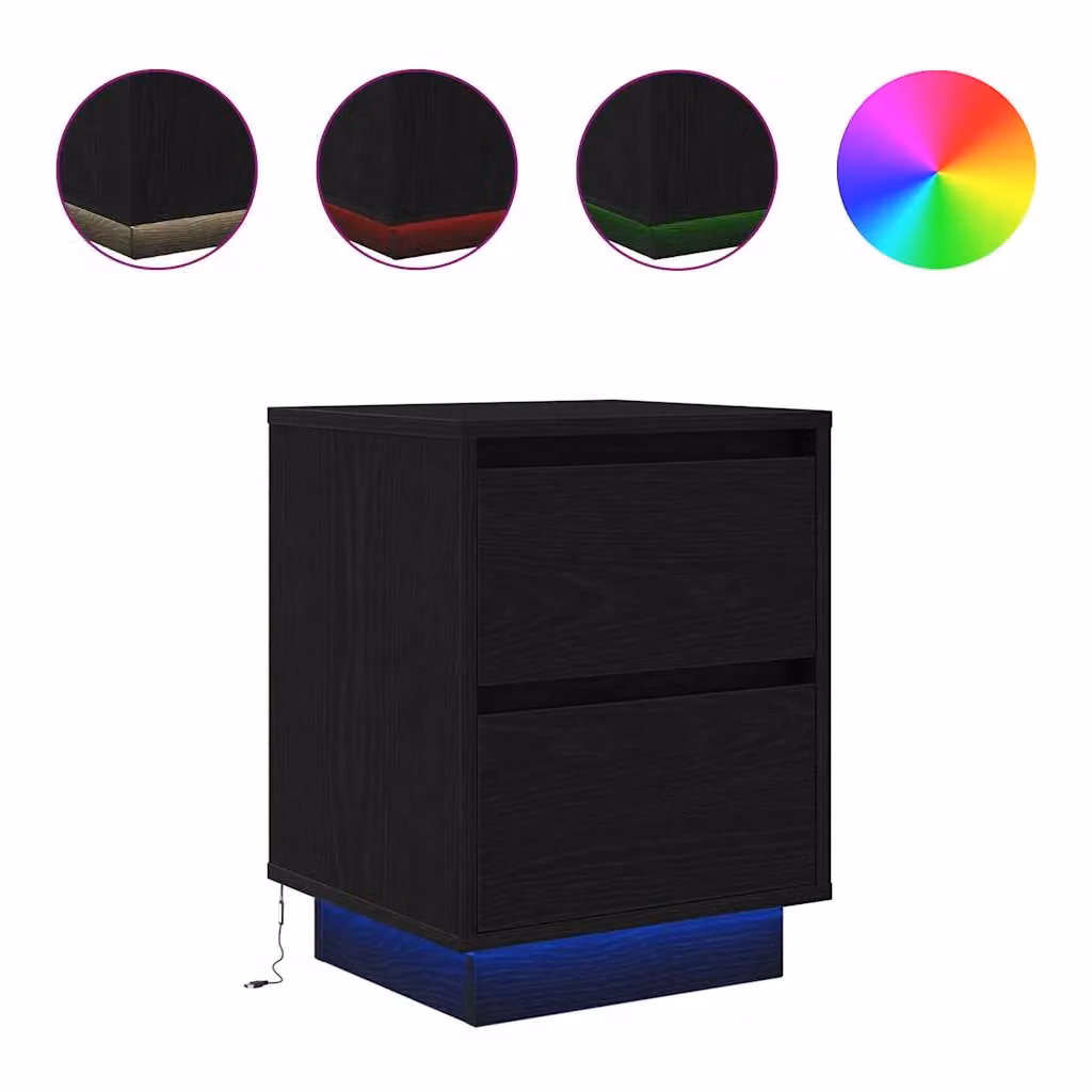 Berkfield Home Set of 2 Modern Black Bedside Cabinets with Integrated LED Lights, W/D/H: 38 x 34 x 50 cm – 2
