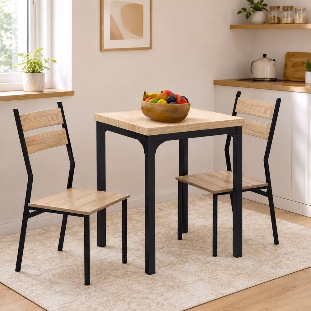 KORVIXA 3 Piece Compact Dining Set with Square Wood Table and 2 Chairs in Brown, W/D/H: 100 x 100 x 100 cm – 2