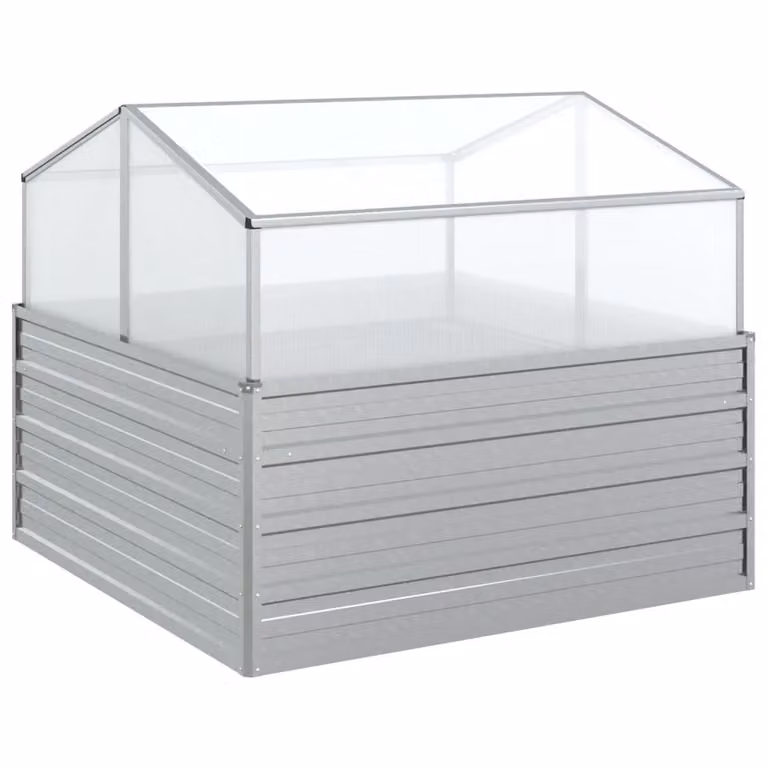 Berkfield Home Garden Raised Bed with Greenhouse in Silver, W/D/H: 100 x 100 x 85 cm