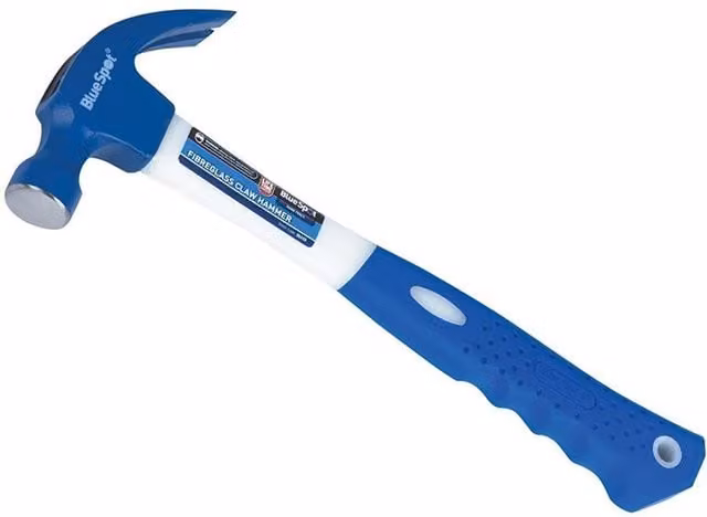 Bluespot Tools Claw Hammer with Forged Steel Head and Blue Fibreglass Shaft, 570g