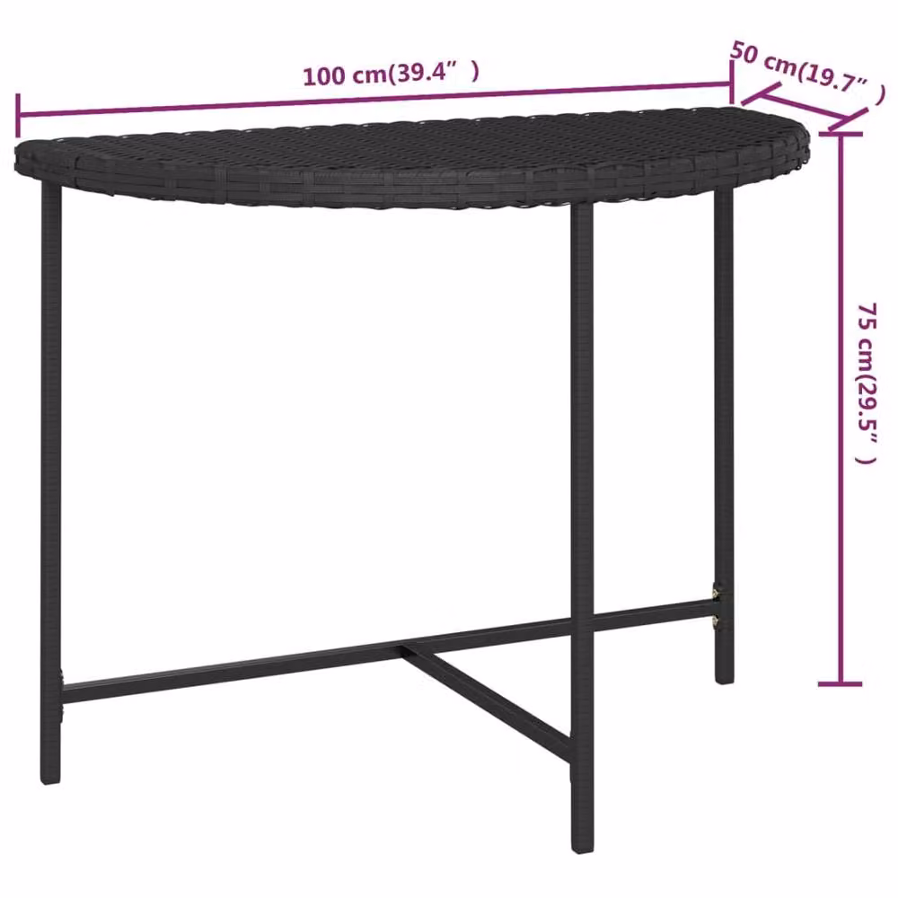 Berkfield Home Black Poly Rattan Garden Table, W/D/H: 100 x 50 x 75 cm – 4