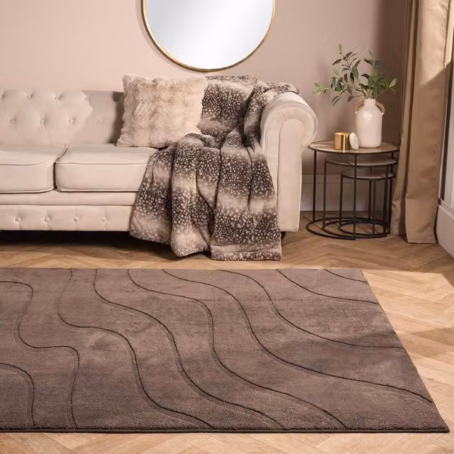 OHS Hand Tufted Contour Rug in Brown, Non-Slip Area Mat, W: 120 cm, L: 170 cm – 1