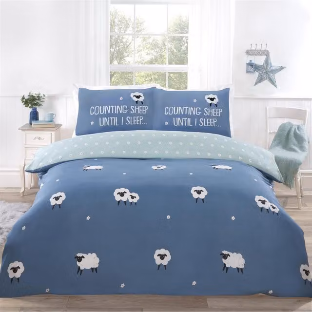 Rapport Reversible Childrens Floral and Animal Duvet Cover and Pillowcase Set, Blue and Pink, W/H: 90 x 190 cm