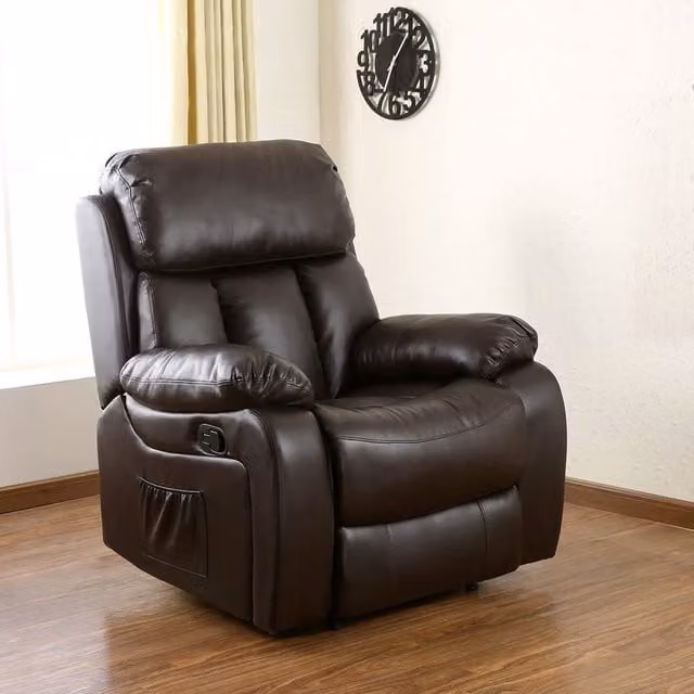 More4Homes Chester Manual Recliner Chair with Heat and Massage in Brown Bonded Leather