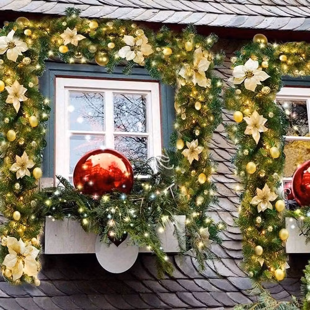 NESTLUNE Green Christmas Garland with Warm White Lights, W: 100 cm, D: 15 cm – 8