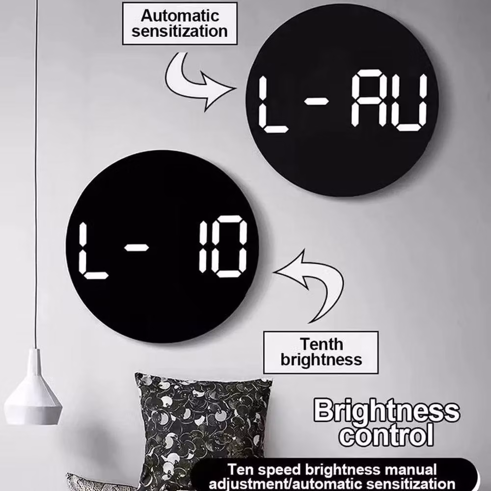 NESTLUNE Modern LED Digital Wall Clock in Black with Date Display, Thermometer and Hygrometer, W: 100 cm, D: 15 cm, H: 15 cm – 5