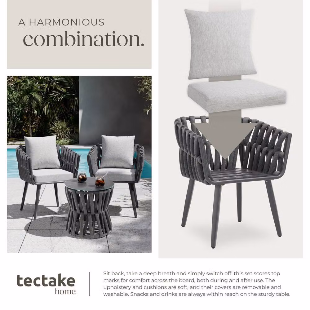 tectake Lugano 2 Seater Rope Design Set with Aluminium Frame in Dark Grey – 6