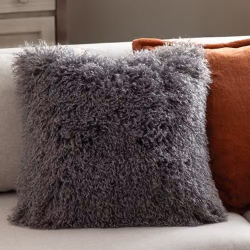 Furn Rowan Grey Faux Fur and Velvet Decorative Cushion, W/D/H: 50 x 50 x 50 cm – 2