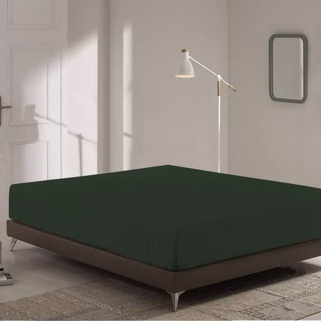 Homes-Linen Extra Deep Microfibre Striped Fitted Sheet in Green, Super King, W/D/H: 200 x 200 x 40 cm