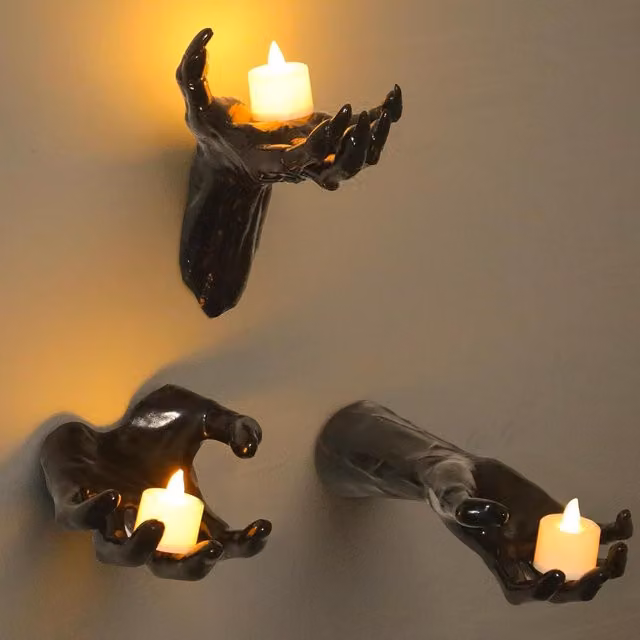 Garwarm Himmel Creepy Reaching Hands Black Resin Wall Decor, 3 Pack