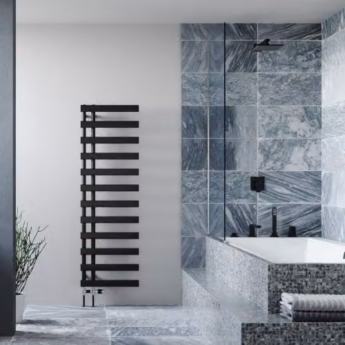 UK Radiators Agar Black Flat Tube Designer Heated Towel Rail, H: 156.4 cm, W: 50 cm – 2