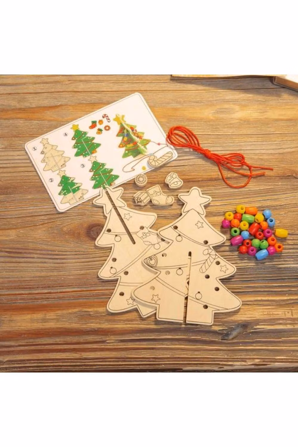 KDMD DIY Multicolour Wooden Christmas Tree Hanging Bauble and Pendant Gift Set for Children, 2 Pack – 2