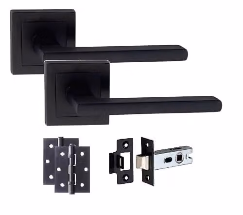 Golden Grace Leon Straight Door Handle Latch Pack in Matt Black – 1