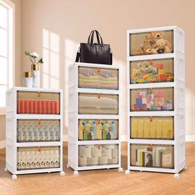 NESTLUNE 5 Tier Folding Stackable Storage Box in White, W/D/H: 100 x 15 x 15 cm – 1