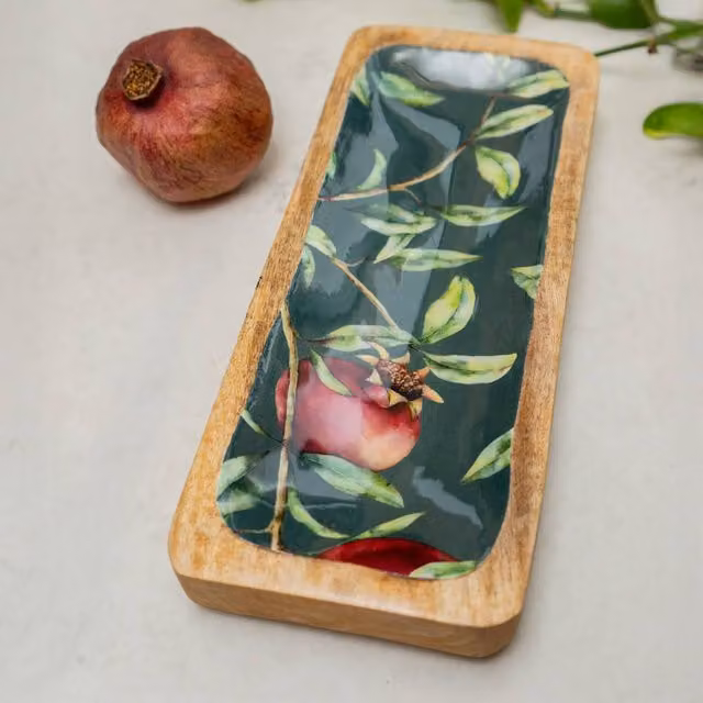 Madison & Mayfair Pomegranate Enamel Inlay Rectangular Dish, Green – 1