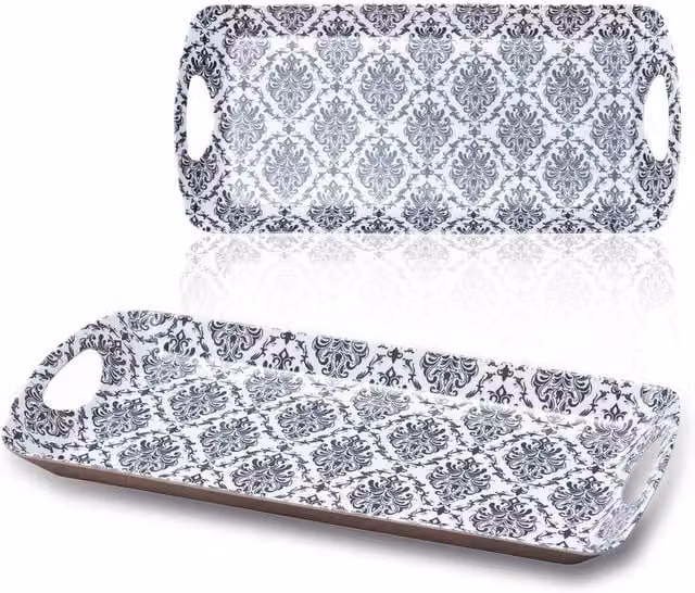 St Helens Melamine Rectangular Serving Tray with Handles, Grey, W: 40.5 cm, D: 20.5 cm, H: 2.0 cm