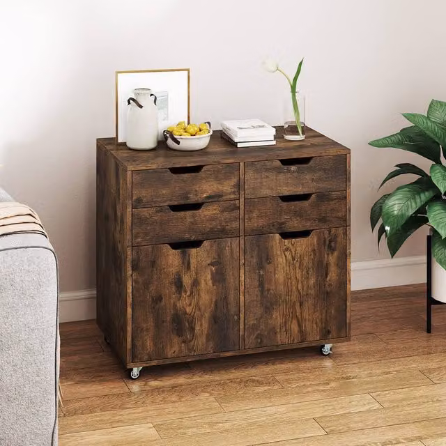 Costway 4 Drawer Mobile Storage Cabinet Chest with Universal Wheels in Brown – 1