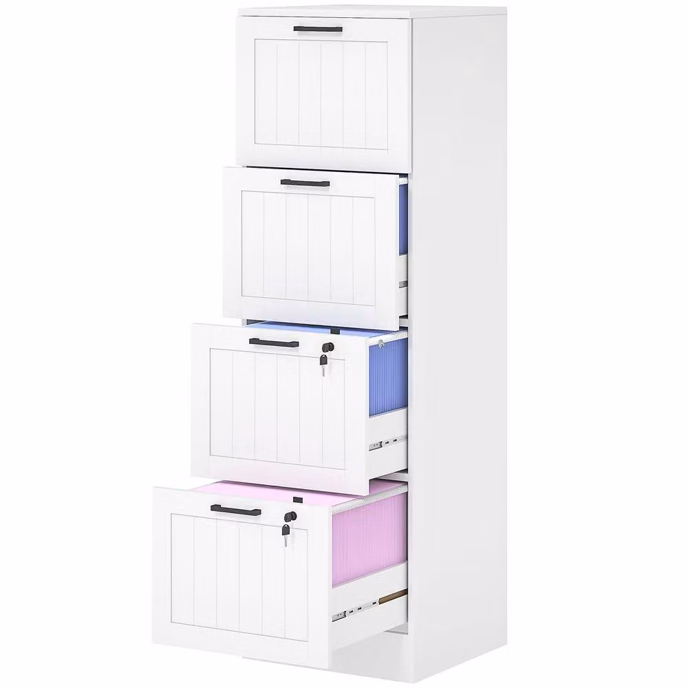 STILVORA 4 Drawer Filing Cabinet with Lock in White – 3