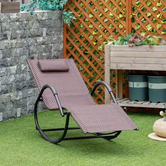 Outsunny Brown Fabric Ergonomic Rocking Lounge Chair with Armrests