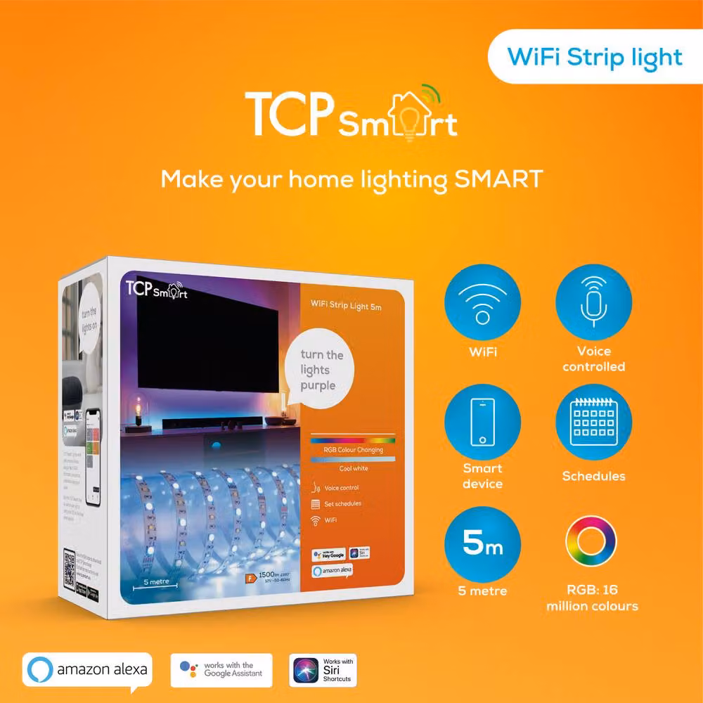 TCP Smart Wifi RGB LED Strip Lights, Multicolour, 5 Metres, IP20 Indoor Use – 3