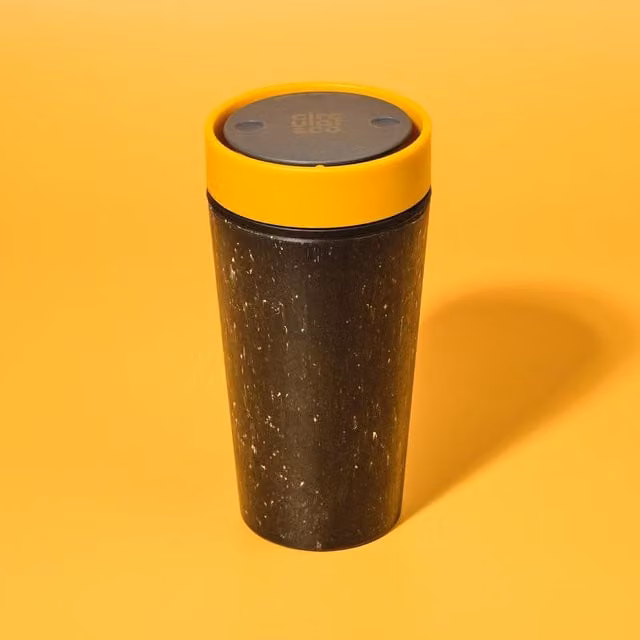 Circular & Co Reusable Coffee Mug Made from Recycled Paper Cups, 8oz/227ml, Grey and Mustard Yellow – 1