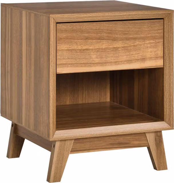HOMCOM Modern Bedside Table and Nightstand with Drawer and Shelf in Walnut Brown