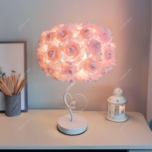 Livingandhome Pink Crystal Rose Flower Table Lamp