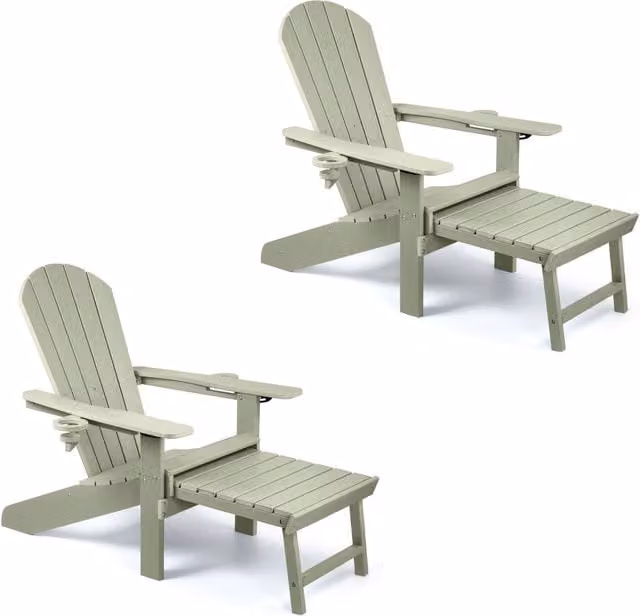 VonHaus Westport Reclining HDPE Adirondack Garden Chair Set of 2 with Footrest in Green and Grey – 1