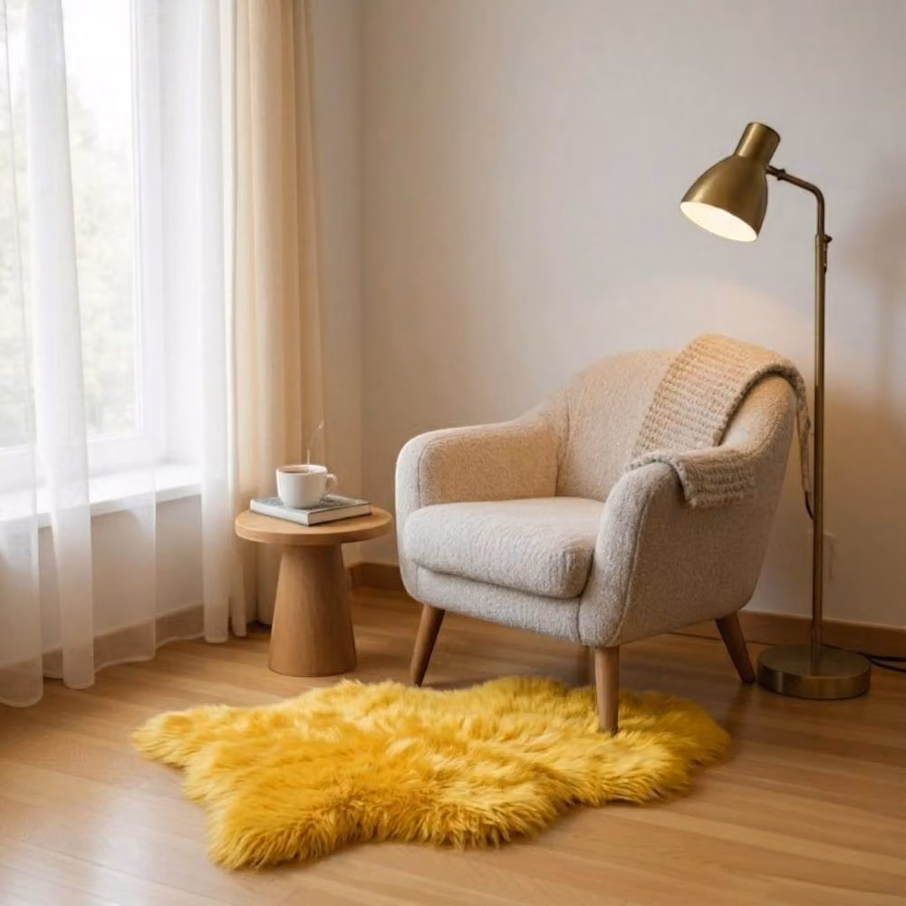 Infinity Leather Genuine Sheepskin Wool Rug, Yellow, W: 90 cm, D: 60 cm – 2