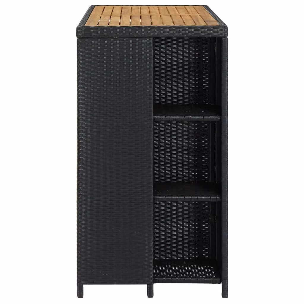 Berkfield Home Bar Table with Storage Rack in Black Poly Rattan, W/D/H: 120 x 60 x 110 cm – 3