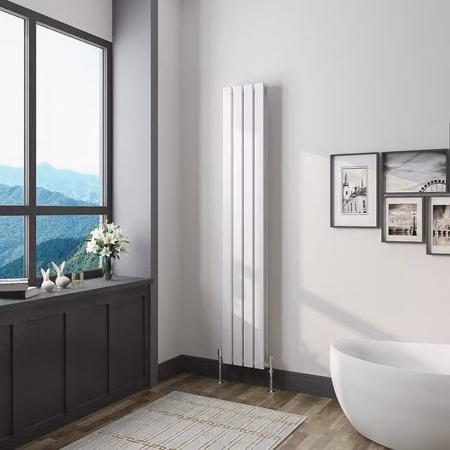 AicaBathroom Vertical Flat Panel Steel Radiator in White, H 160 cm x W 27.2 cm x D 27.2 cm
