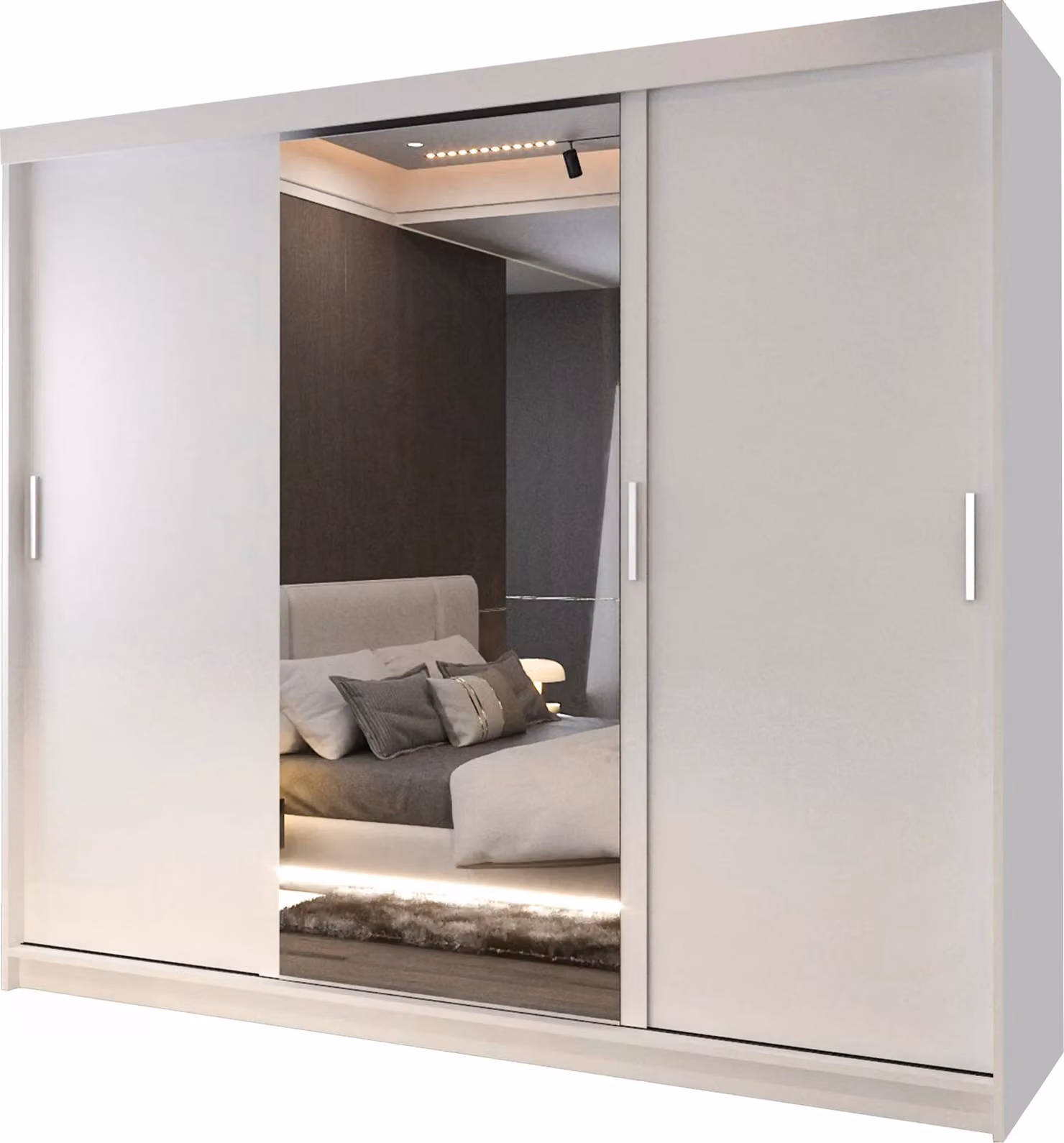 Sliding Wardrobes 4U Large Modern White Mirror Sliding Wardrobe with Integrated LED Lighting W: 250 cm, H: 217 cm – 2