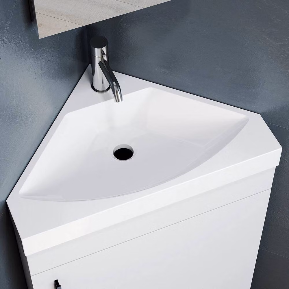 PAWNORA Modern Freestanding Corner Bathroom Vanity Unit in White Glossy Finish – 3