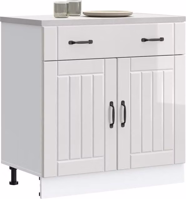 Berkfield Home Lucca High Gloss White Kitchen Base Cabinet in Engineered Wood