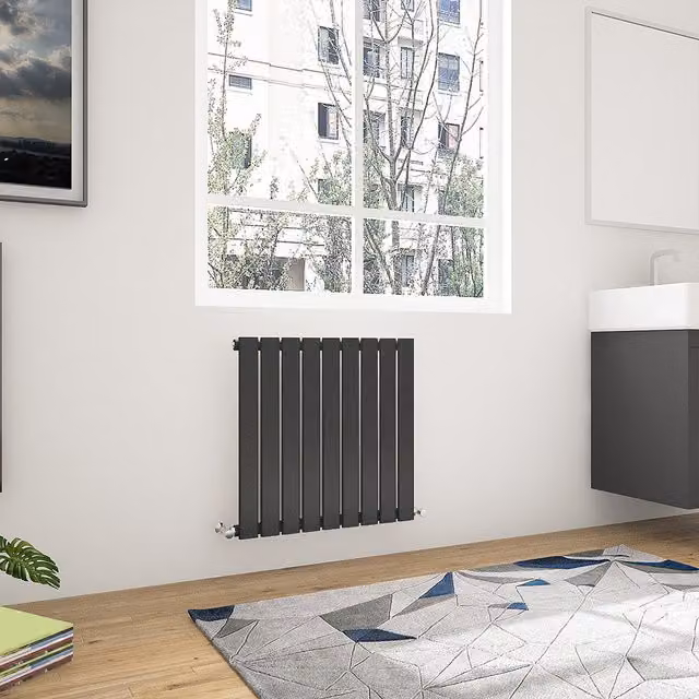 AicaBathroom Black Steel Horizontal Flat Panel Radiator W/D/H: 61.2 x 61.2 x 61.2 cm
