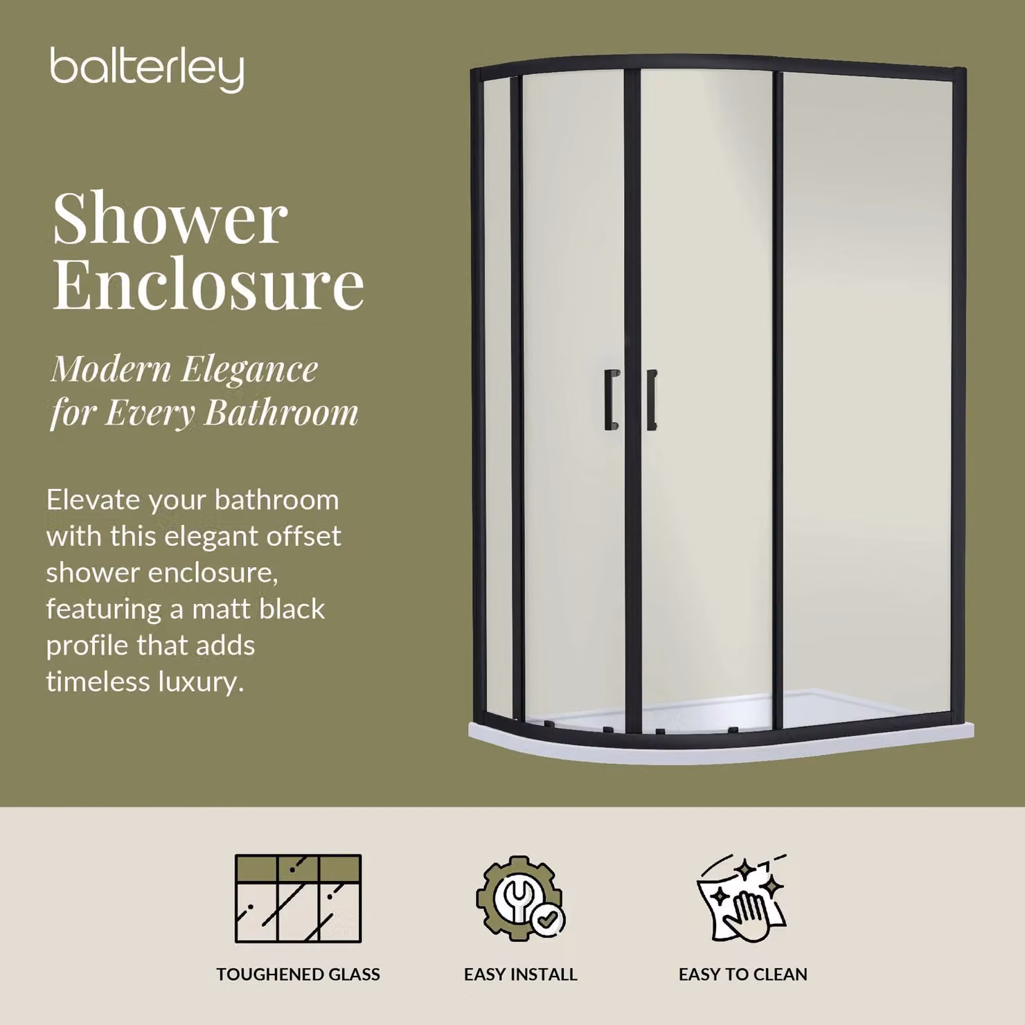 Balterley 6mm Glass Offset Quadrant Corner Shower Enclosure, Black, W/D/H: 1200 x 1900 x 800 mm – 2