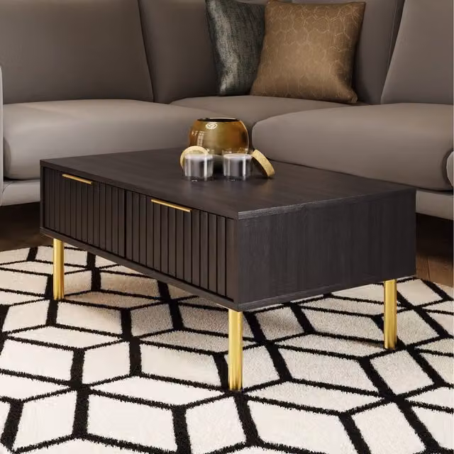 GFW Nervata Art Deco Coffee Table in Black and Gold